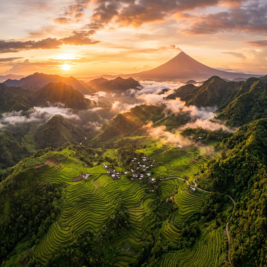 Philippine volcanic highlands at golden hour